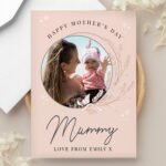 Personalised Pink Wreath Design Photo Upload Greeting Card