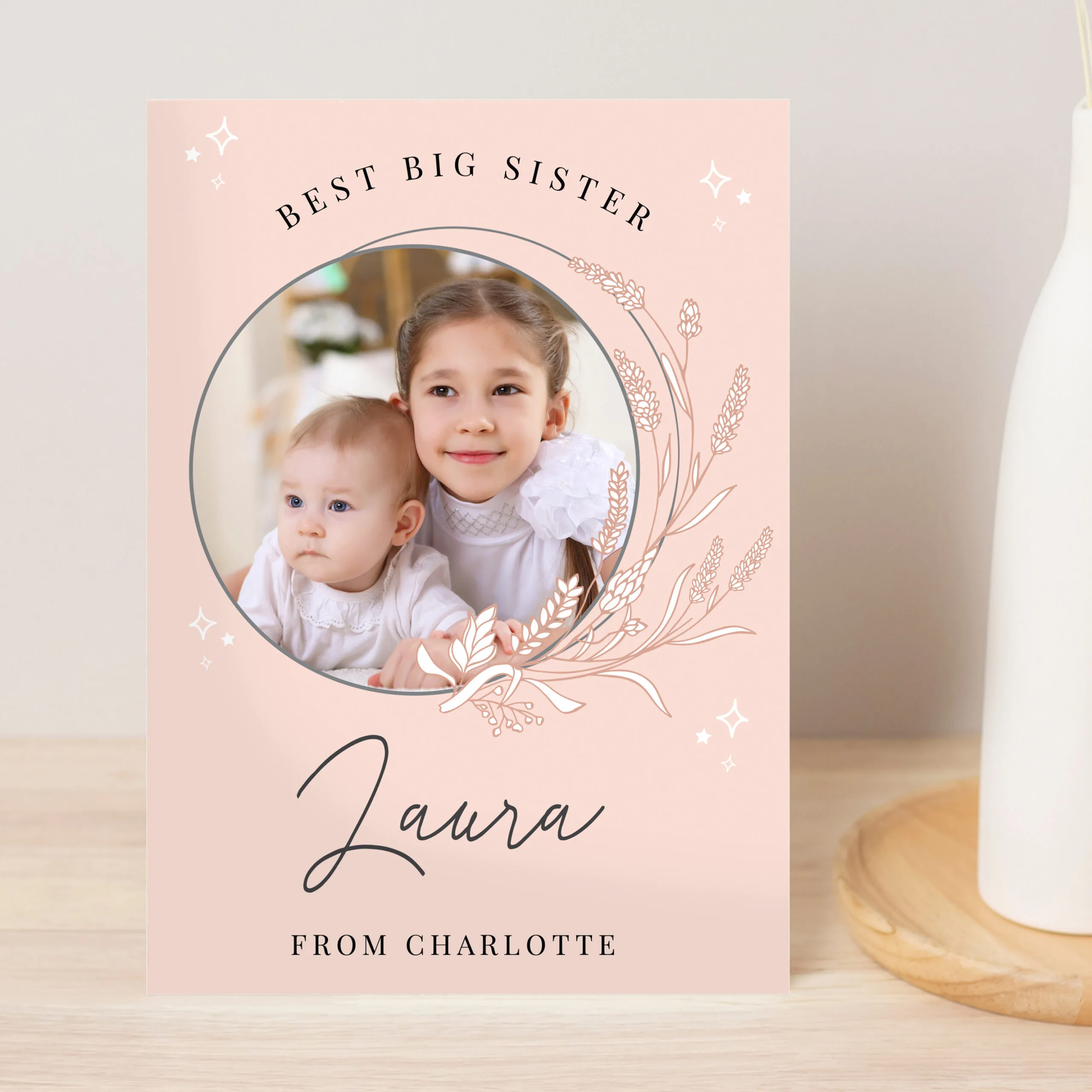 Personalised Pink Wreath Design Photo Upload Greeting Card - Image 3