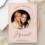 Personalised Pink Wreath Design Photo Upload Greeting Card - Image 4