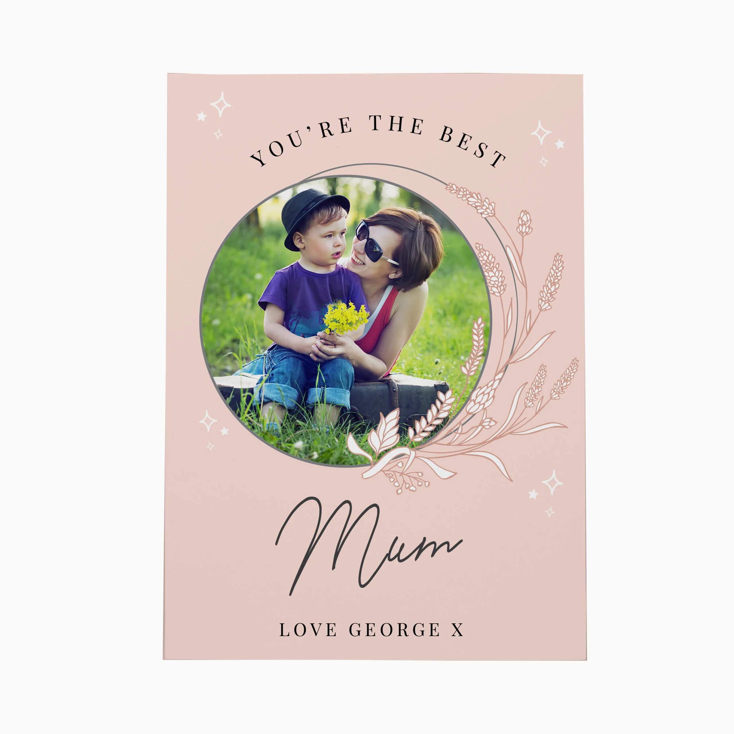 Personalised Pink Wreath Design Photo Upload Greeting Card - Image 6
