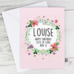 Personalised Any Message Floral Wreath Design Greeting Card - Image 5