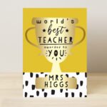 Personalised 'World's Best Teacher' Trophy Design Greeting Card