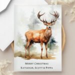 Personalised Watercolour Stag Design Christmas Card