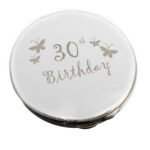 '30th Birthday' Butterflies Motif Round Silver Nickel Plated Compact Mirror - Image 3