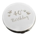 ’40th Birthday’ Butterflies Motif Round Silver Nickel Plated Compact Mirror - Image 3