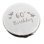 ’60th Birthday’ Butterflies Motif Round Silver Nickel Plated Compact Mirror - Image 3