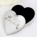 ‘Step Mum’ Butterflies Motif Heart Shaped Silver Nickel Plated Trinket Box