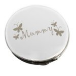’Mummy’ Butterflies Motif Round Silver Nickel Plated Compact Mirror - Image 3