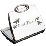 'Best Friend' Butterflies Motif Handbag Shaped Silver Nickel Plated Compact Mirror - Image 2