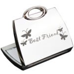 'Best Friend' Butterflies Motif Handbag Shaped Silver Nickel Plated Compact Mirror - Image 2