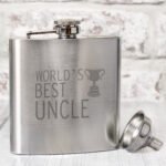 'World's Best Uncle' Trophy Motif Stainless Steel Hip Flask