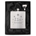 ’21st Birthday’ Stars Motif Stainless Steel Hip Flask - Image 2