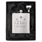 ’21st Birthday’ Stars Motif Stainless Steel Hip Flask - Image 2