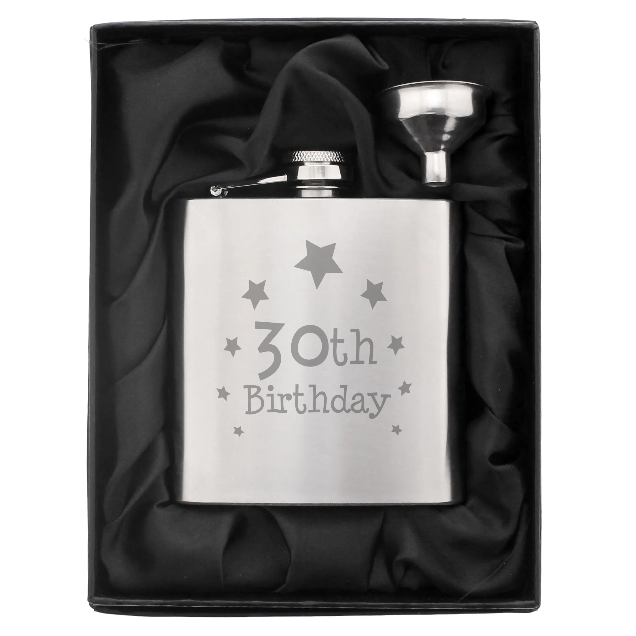 ’30th Birthday’ Stars Motif Stainless Steel Hip Flask - Image 2