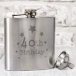'40th Birthday' Stars Design Stainless Steel Hip Flask