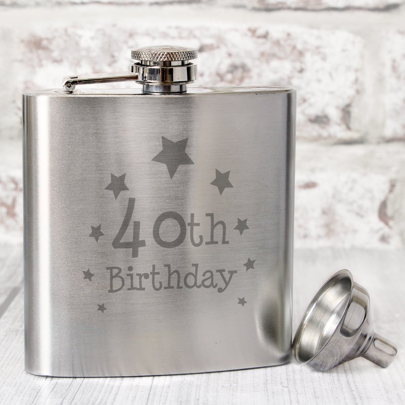 NP0102E39 '40th Birthday' Stars Design Stainless Steel Hip Flask '40th Birthday' Stars Design Stainless Steel Hip Flask - Image 1