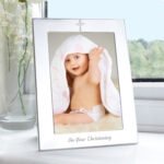 ‘On Your Christening’ Cross Motif 5×7 Portrait Silver Aluminium Photo Frame