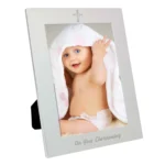 ‘On Your Christening’ Cross Motif 5×7 Portrait Silver Aluminium Photo Frame - Image 2