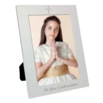 ‘On Your Confirmation’ Cross Motif 5×7 Portrait Silver Aluminium Photo Frame - Image 2