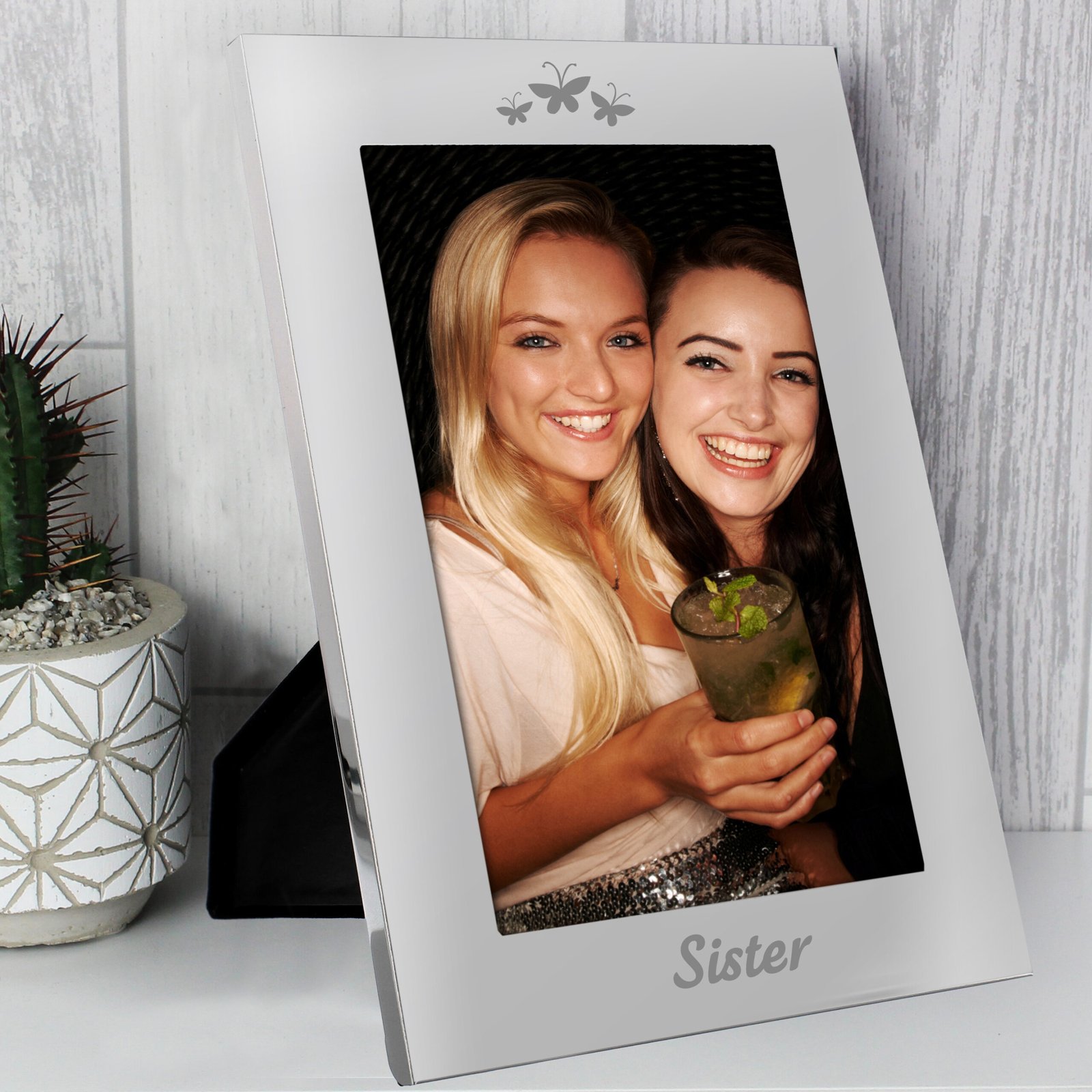 NP0102F04 ‘Sister’ Butterflies Motif 5×7 Portrait Silver Aluminium Photo Frame ‘Sister’ Butterflies Motif 5×7 Portrait Silver Aluminium Photo Frame - Image 1