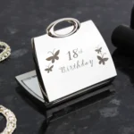’18th Birthday’ Butterflies Motif Handbag Shaped Silver Nickel Plated Compact Mirror