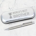 ‘World’s Best Brother’ Trophy Motif Chrome Plated Pen & Gift Box Set