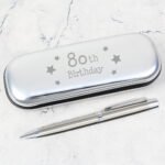 ‘80th Birthday’ Stars Motif Chrome Plated Pen & Gift Box Set
