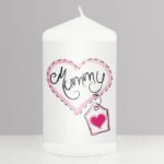 'Mummy' Heart Stitch Design Pillar Candle