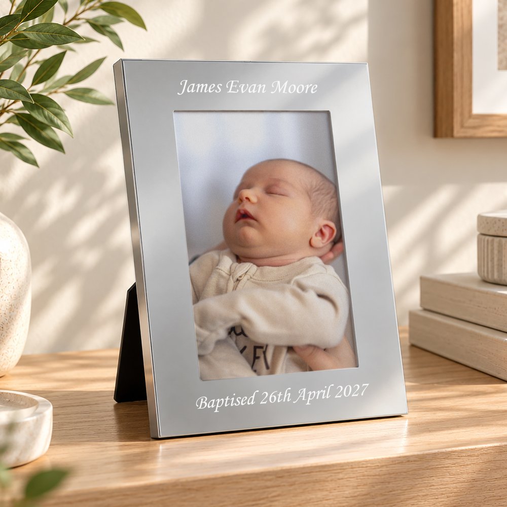 P010208 Personalised Any Message 4x6 Portrait Silver Finish Metal Photo Frame New 2