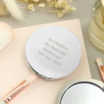 Personalised Any Message Round Silver Nickel Plated Compact Mirror