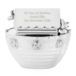 Personalised Any Message Noah's Ark Design Silver Nickel Plated Money Box - Image 4