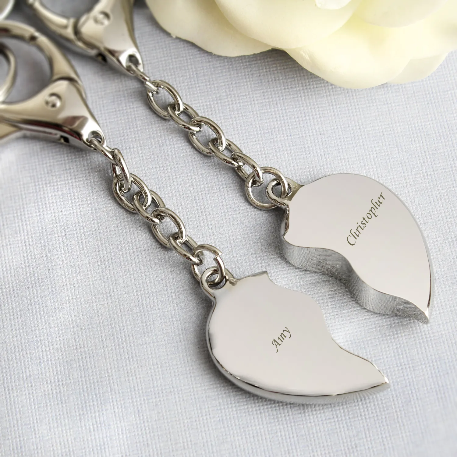 P010225 Personalised Two Hearts Silver Nickel Plated Keyrings 4 Personalised Two Hearts Silver Nickel Plated Keyrings - Image 1