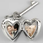 Personalised Any Message Heart Shaped Silver Nickel Plated Photoframe Keyring - Image 2