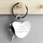 Personalised Any Message Heart Shaped Silver Nickel Plated Photoframe Keyring - Image 4