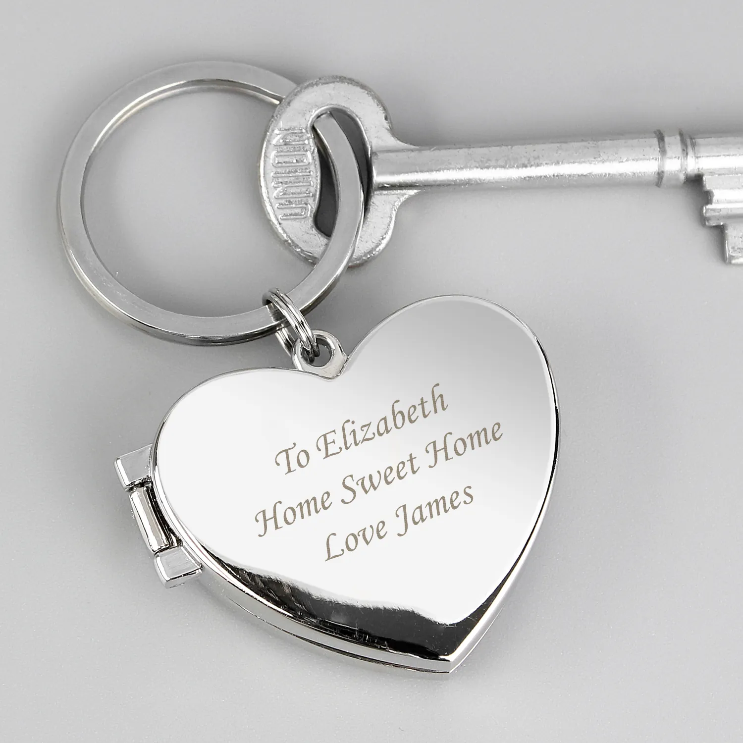 P010231 Personalised Any Message Heart Shaped Silver Nickel Plated Photoframe Keyring Personalised Any Message Heart Shaped Silver Nickel Plated Photoframe Keyring - Image 1