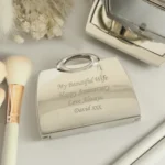 Personalised Any Message Handbag Shaped Silver Nickel Plated Compact Mirror - Image 3