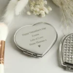 Personalised Any Message Diamante Heart Shaped Silver Nickel Plated Compact Mirror - Image 4