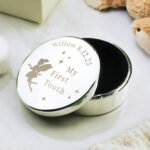 Personalised Fairy Princess Design 'My First Tooth' Round Silver Finish Trinket Box