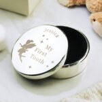 Personalised Fairy Princess Design 'My First Tooth' Round Silver Finish Trinket Box - Image 4