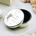 Personalised Fairy Princess Design ‘My First Curl’ Round Silver Finish Trinket Box - Image 3