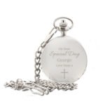 Personalised Religious Cross Motif Chrome Plated Pocket Fob Watch - Image 4