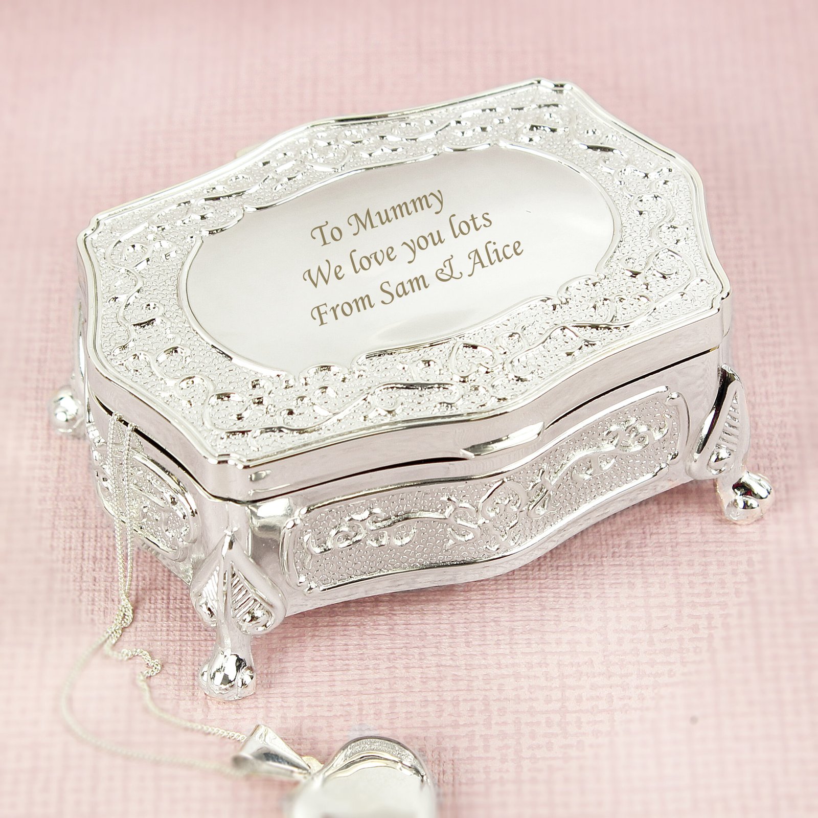 P0102B62 Personalised Any Message Small Antique Style Silver Finish Trinket Box Personalised Any Message Small Antique Style Silver Finish Trinket Box - Image 1