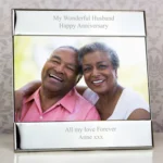 Personalised Any Message 6×4 Landscape Square Silver Photo Frame