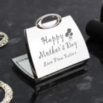 Personalised ‘Happy Mother's Day’ Flower Motif Handbag Shaped Silver Nickel Plated Compact Mirror