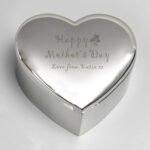 Personalised 'Happy Mother's Day' Flower Motif Heart Shaped Silver Nickel Plated Trinket Box - Image 2
