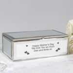 Personalised Any Message Hearts Design Mirrored Glass Jewellery Box