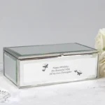 Personalised Any Message Butterflies Motif Mirrored Glass Jewellery Box