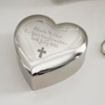 Personalised Any Message Cross Motif Heart Shaped Silver Nickel Plated Trinket Box