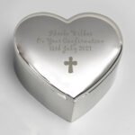 Personalised Any Message Cross Motif Heart Shaped Silver Nickel Plated Trinket Box - Image 2
