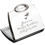 Personalised Any Message Butterflies Motif Handbag Shaped Silver Nickel Plated Compact Mirror - Image 2